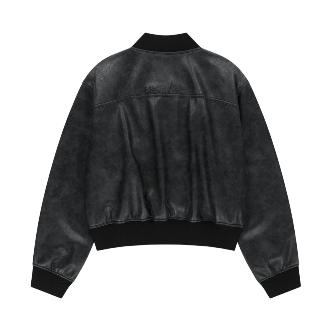 (W) 마뗑킴 포우 레더 립 칼라 블루종 블랙((W) Matin Kim Faux Leather Rib Collar Blouson In Black) - 2
