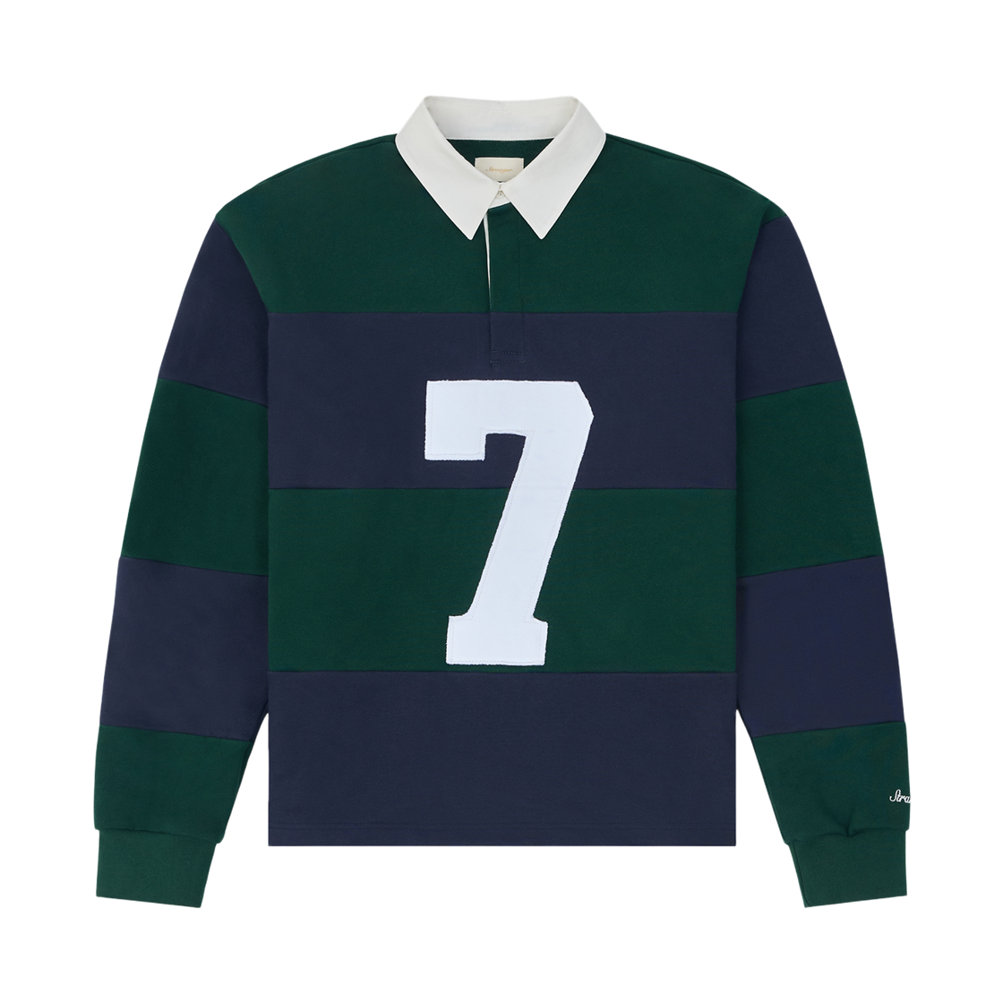 0026FRTM003 STRANGER Regular Fit No.7 Patched Striped Rugby Shirt  Green/Navy
