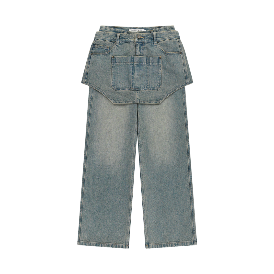 MK269ODN030MBL (W) Matin Kim Apron Layered Denim Pants In Blue