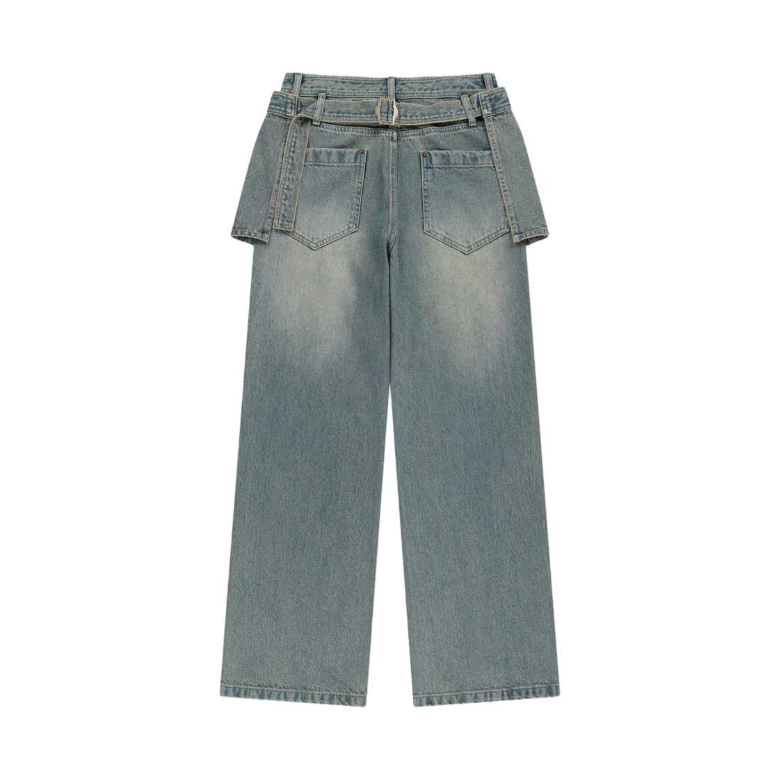 (W) 마뗑킴 에이프런 레이어드 데님 팬츠 블루((W) Matin Kim Apron Layered Denim Pants In Blue) - 2