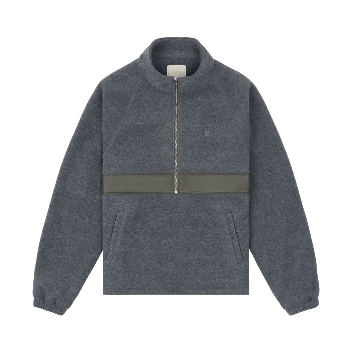 스트레인저 릴렉스드 핏 레더 패치 플리스 집업 재킷 멜란지 그레이(STRANGER Relaxed Fit Leather Patch Fleece Zip Jacket Melange Grey)