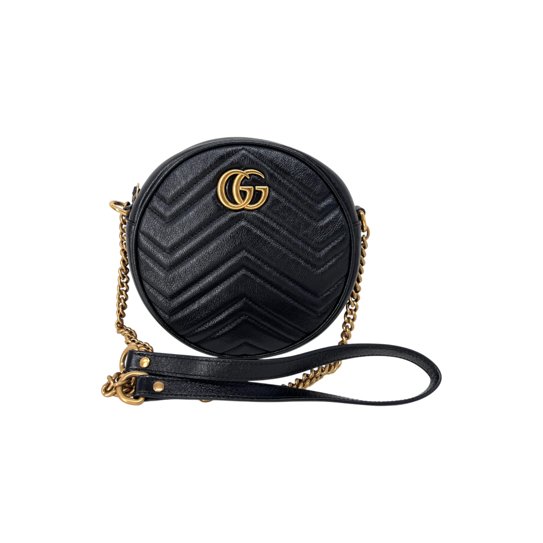 ITHRBLUWLNDE Gucci GG Marmont Mini Round Tambourine Crossbody Bag Black