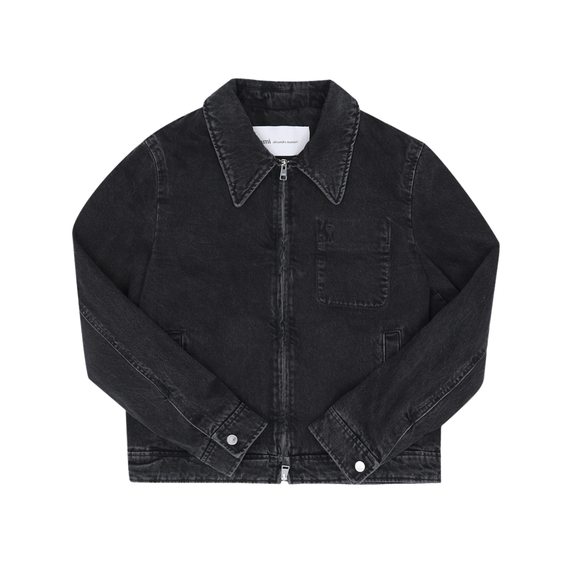 HJK904 DE0124 031 [15% 쿠폰] AMI Black Cotton Tonal Ami De Coeur Zipped Jacket Used Grey