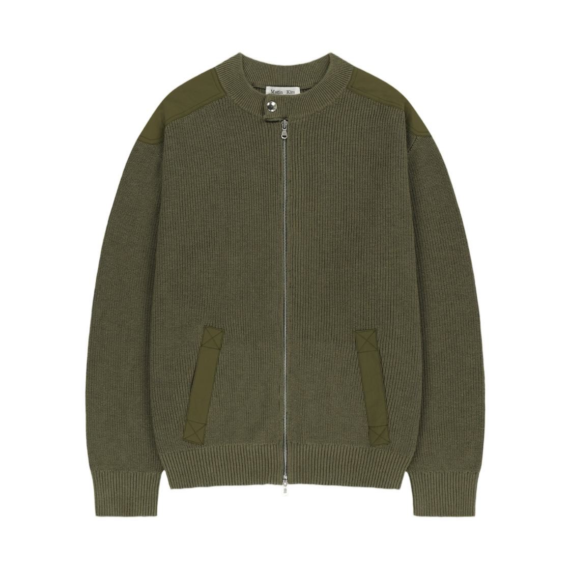 MK2677CD520HKH Matin Kim Patch Detail Knit Zip Up In Khaki