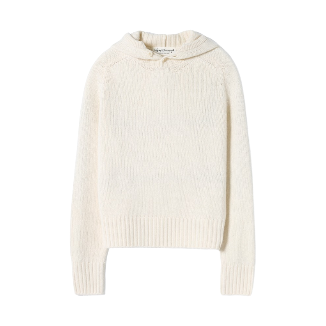 LY26CKN02-iv Lily of Guernsey Air Wool Hooded Button Neck Knit Ivory