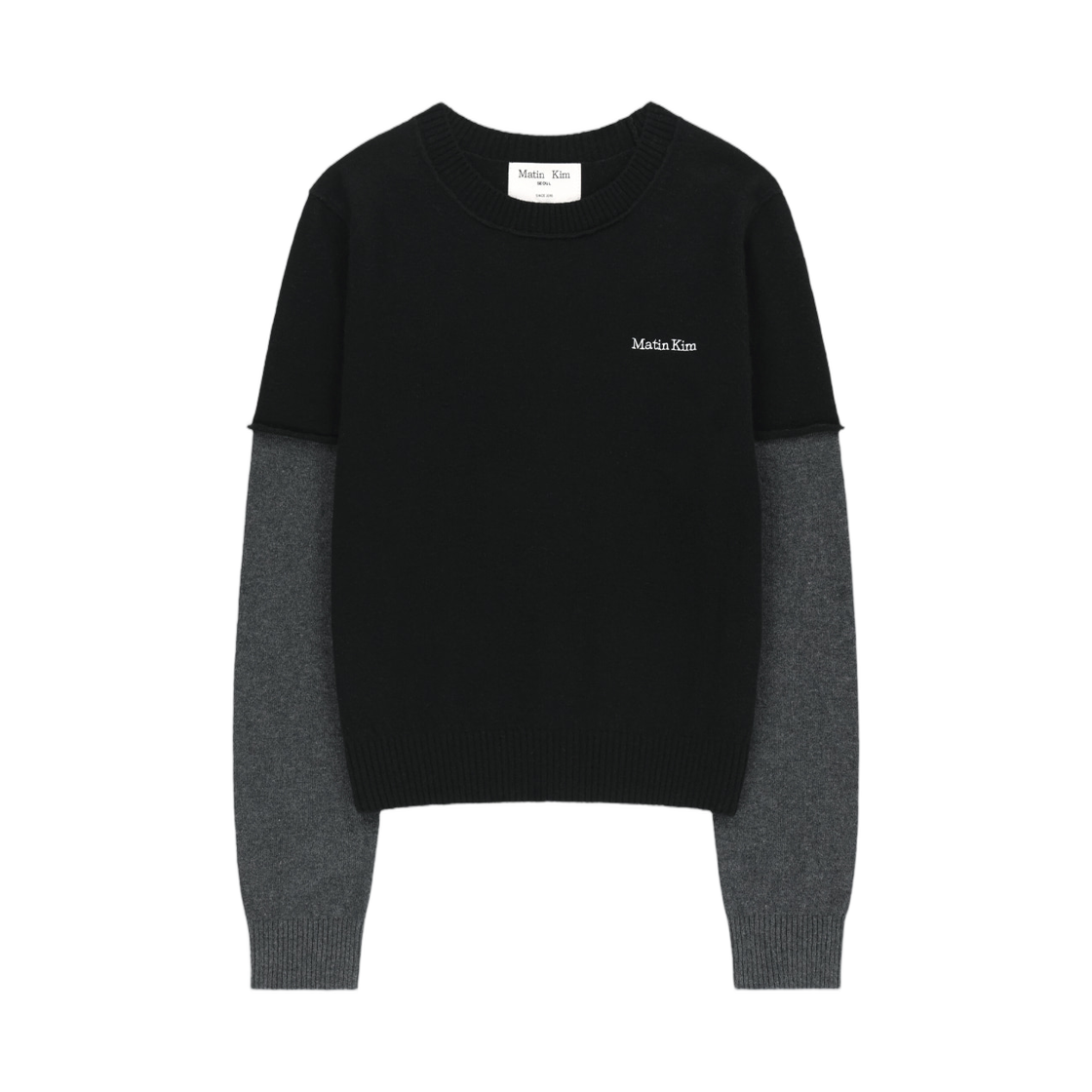 MK2600PO023MBB (W) Matin Kim Cashmere Blended Two Tone Knit Pullover In Black