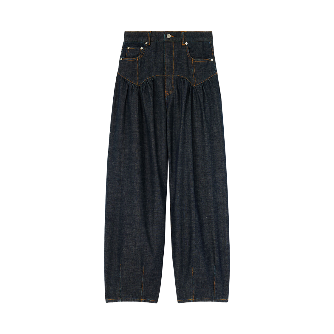 A1190035-077 (W) Ganni Corset Jeans in Textured Slub Denim Rinse