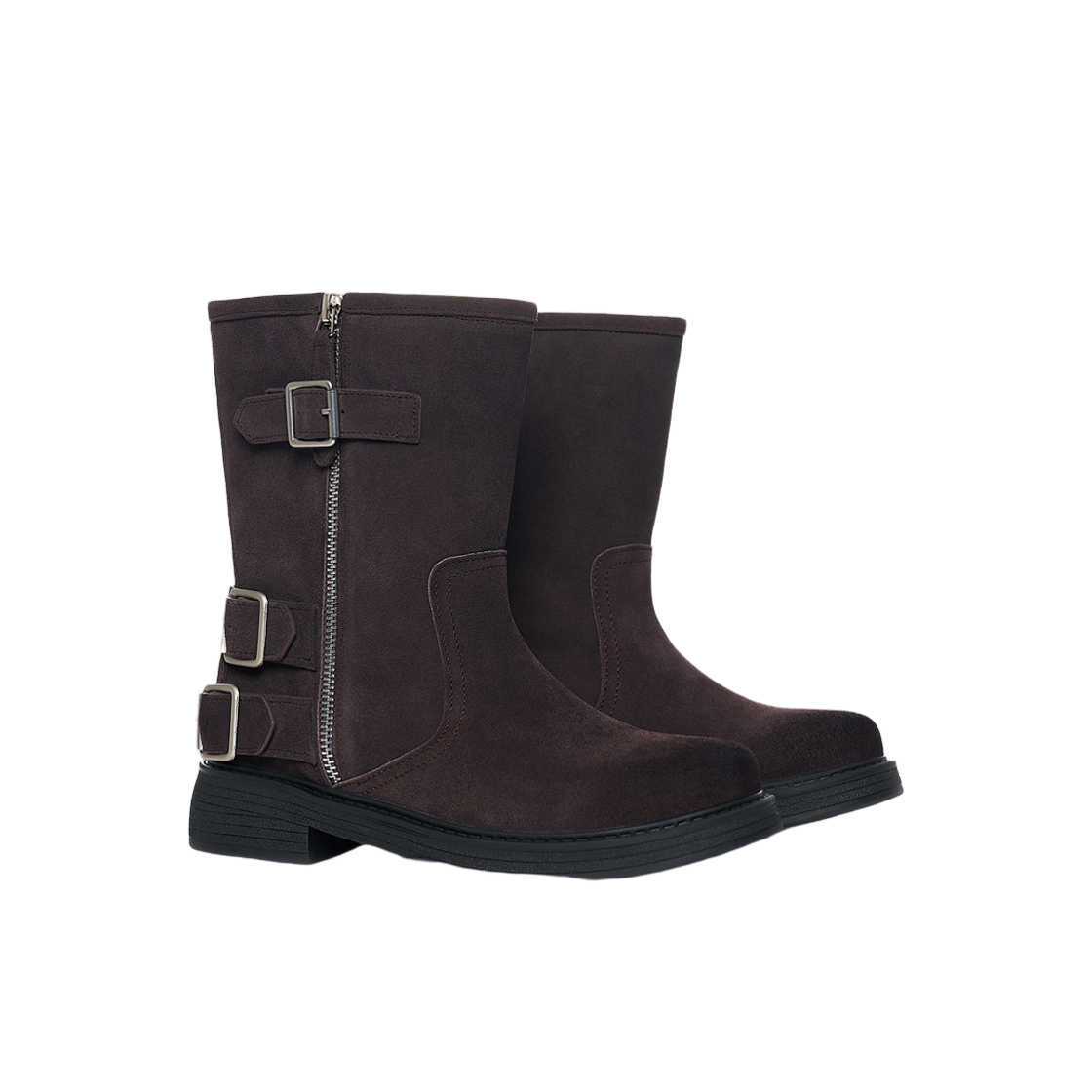 (W) 마뗑킴 빈티지 워시드 바이커 앵클 부츠 다크 브라운((W) Matin Kim Vintage Washed Biker Ankle Boots In Dark Brown) - 2