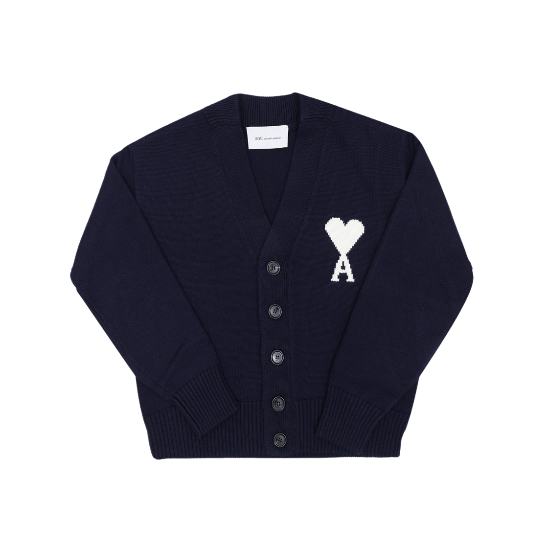 UKC380 KN0156 A116 [15% 쿠폰] AMI Blue Wool Ami De Coeur Cardigan Ink Off White