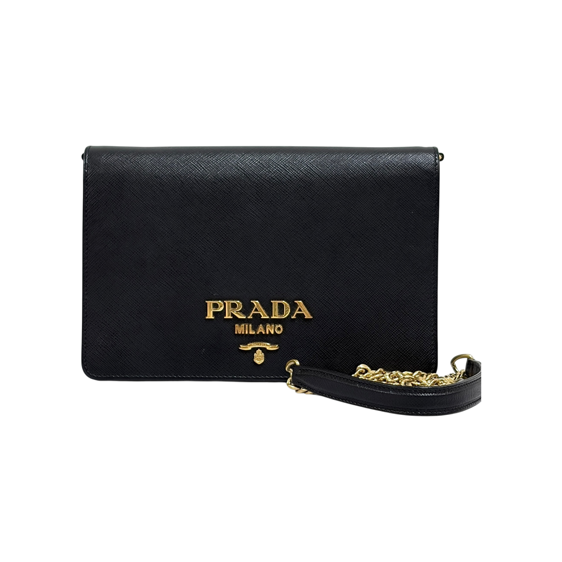 ITTFQ3RBJ7AM Prada Saffiano Logo Chain Crossbody Bag Black