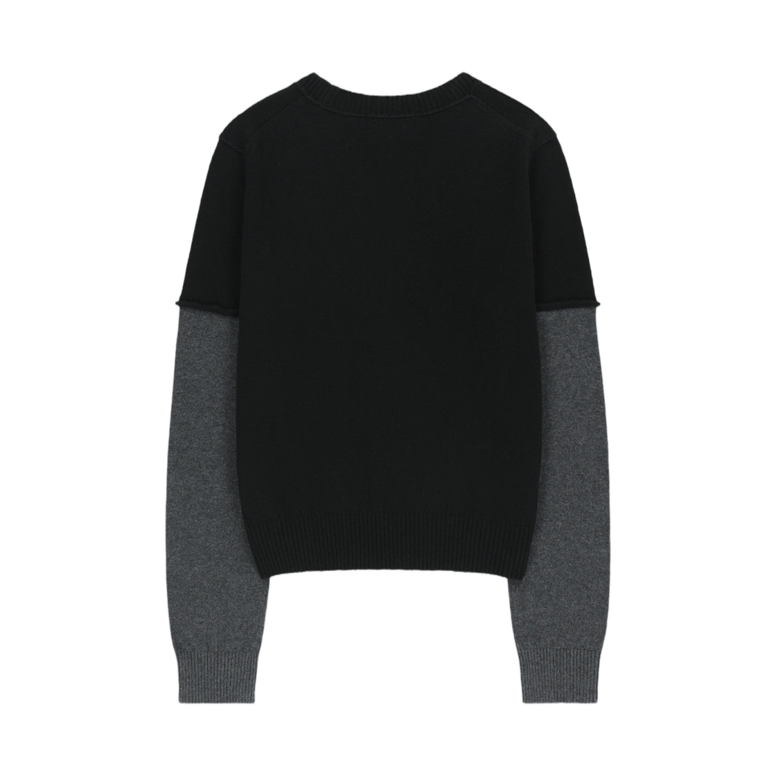 (W) 마뗑킴 캐시미어 블렌디드 투 톤 니트 풀오버 블랙((W) Matin Kim Cashmere Blended Two Tone Knit Pullover In Black) - 2
