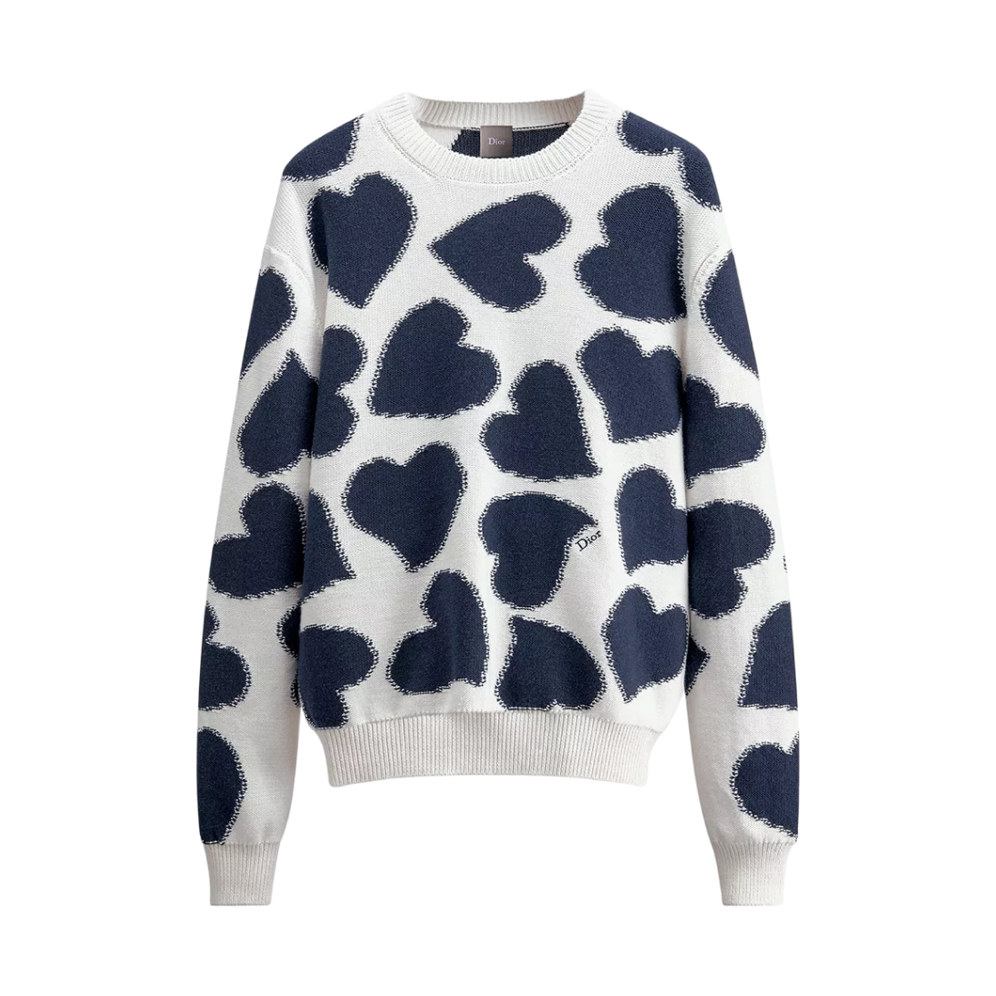 643M653A7F67-C085 Dior Heart Sweater Relaxed Fit Cotton Wool Intarsia White Blue