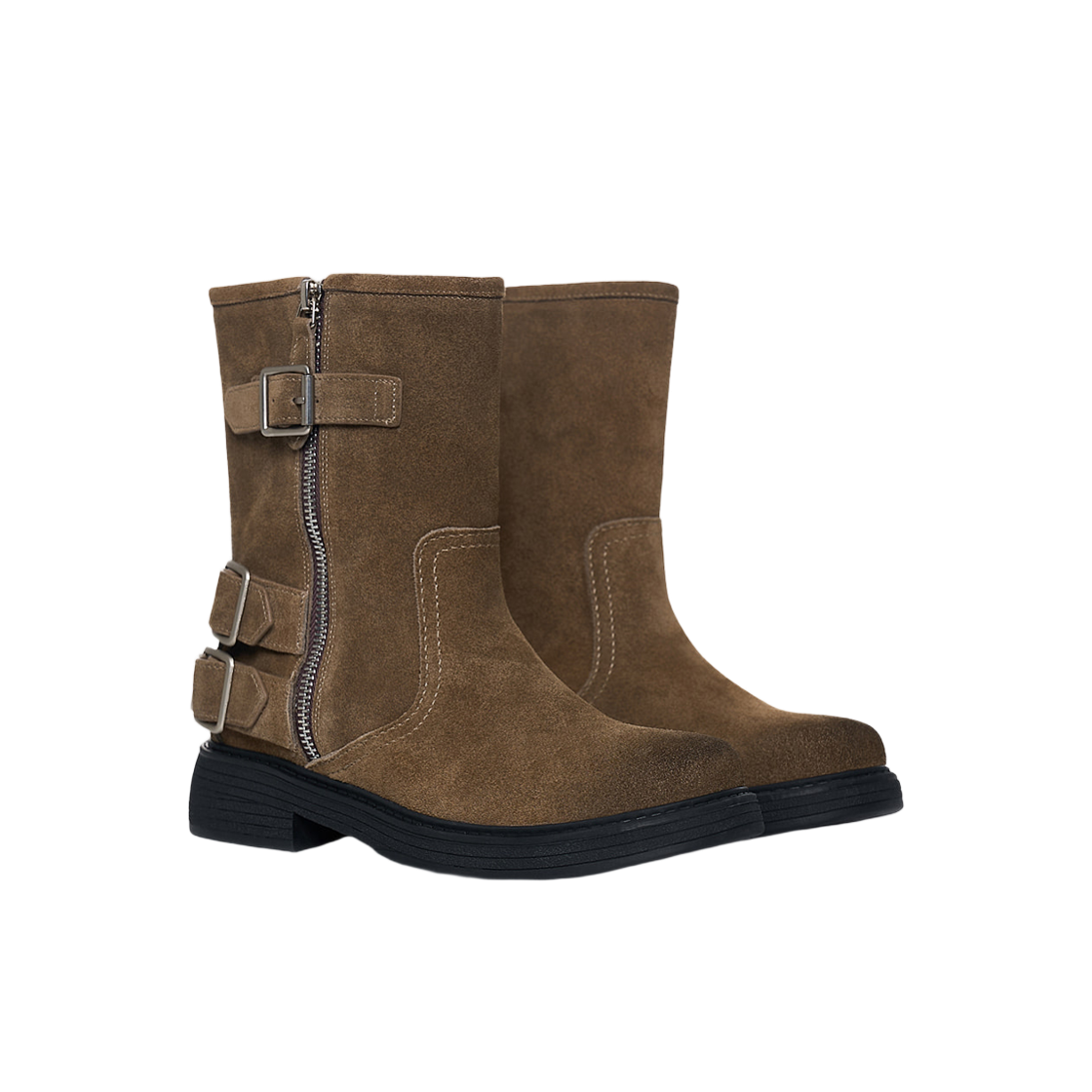 (W) 마뗑킴 빈티지 워시드 바이커 앵클 부츠 카키((W) Matin Kim Vintage Washed Biker Ankle Boots In Khaki) - 2