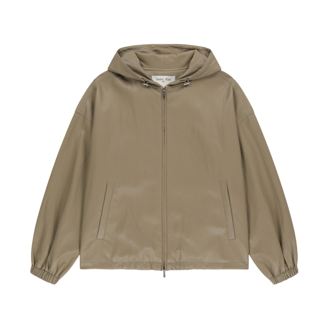 MK2677JP315UBE Matin Kim Faux Leather Applique Logo Hoody Jumper In Beige
