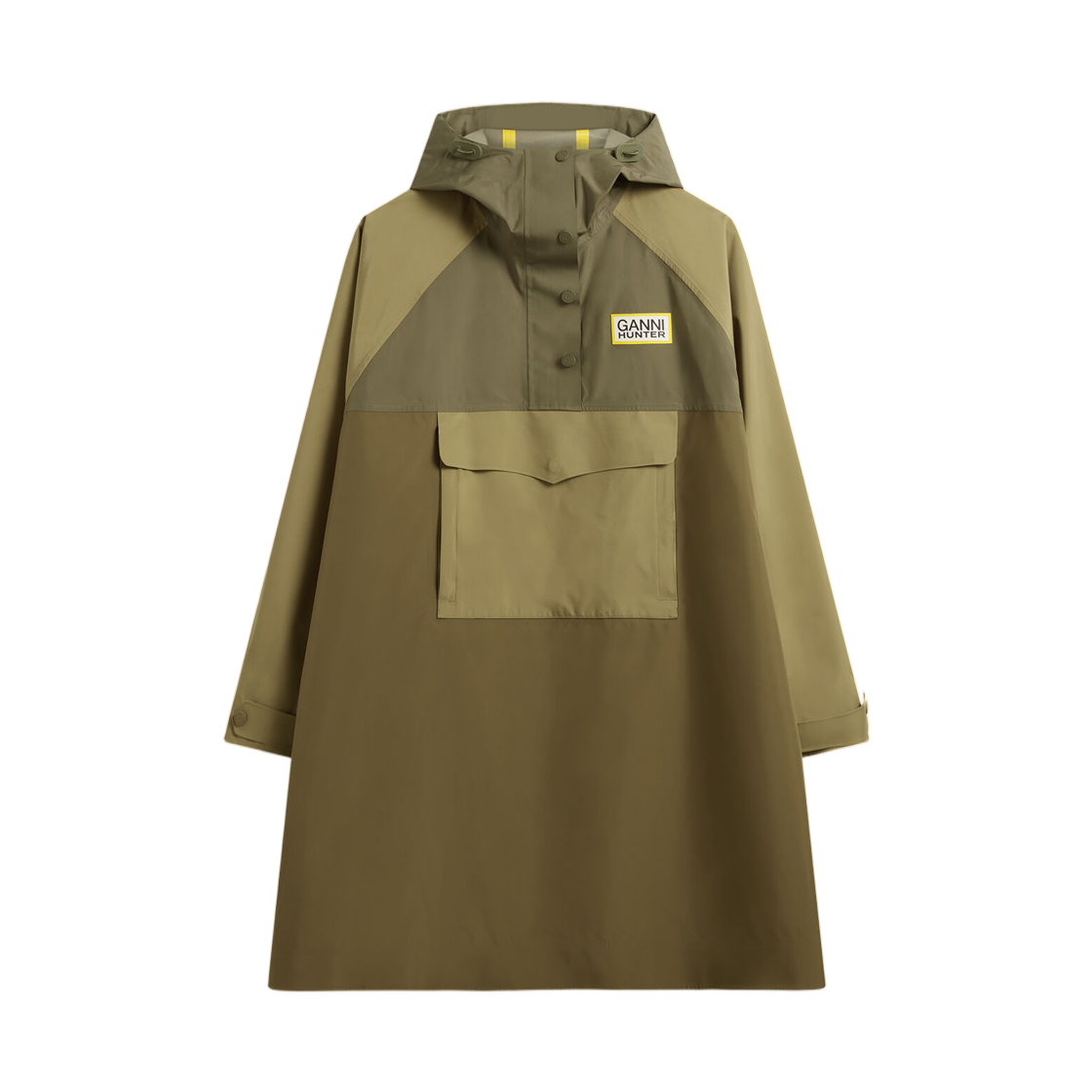 (W) 가니 판초 10K 워터프루프 쉘 밀리터리 올리브((W) Ganni Poncho in 10K Waterproof Shell Military Olive)