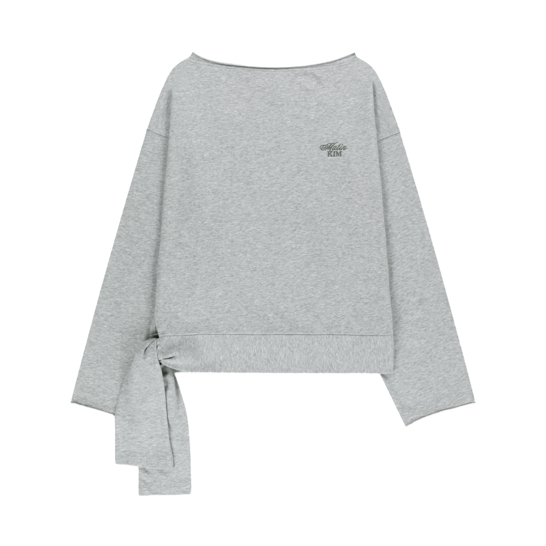 MK2677MT005MGY Matin Kim Back Logo Raw Cut Boat Neck Top In Grey