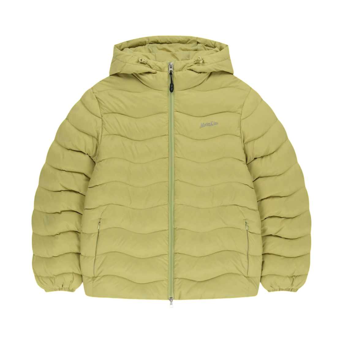 MK269ODW310ULM Matin Kim Flowing Quilted Hoody Down Jumper In Lime