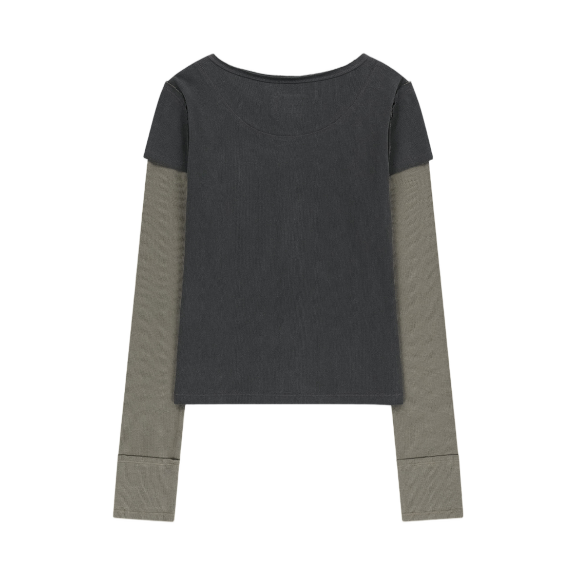 (W) 마뗑킴 페이디드 컬러 블록 레이어드 버튼 탑 차콜((W) Matin Kim Faded Color Block Layered Button Top In Charcoal) - 2