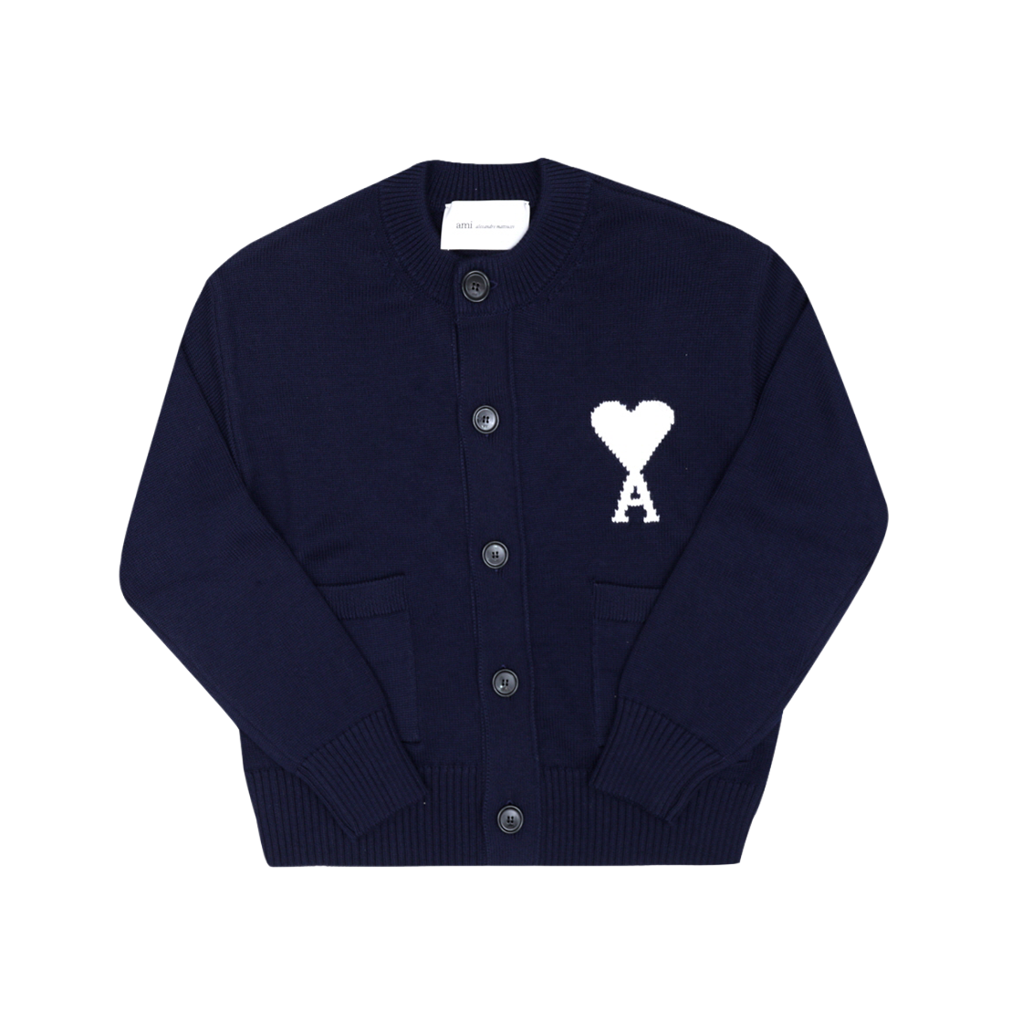 UKC381 KN0156 A116 [15% 쿠폰] (W) AMI Blue Wool Crewneck Ami De Coeur Cardigan Ink Off White