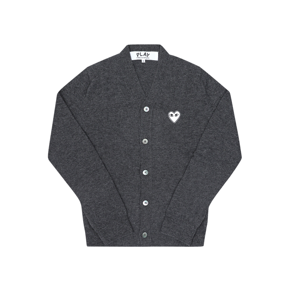AX-N062-051 3 [15% 쿠폰] Play Comme des Garcons White Heart Knit Cardigan Medium Gray