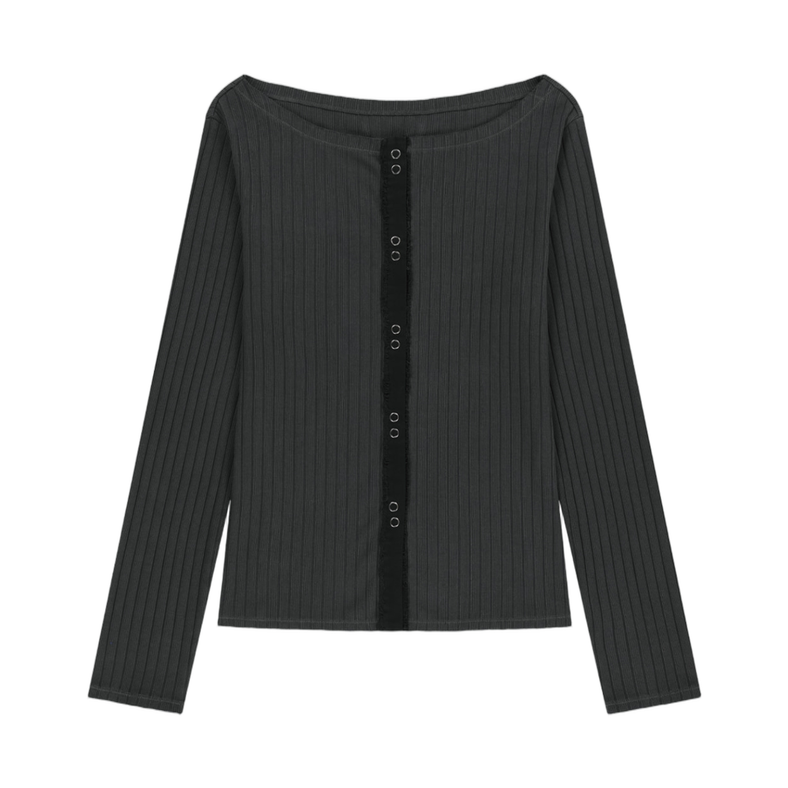 MK2677TS051MBB (W) Matin Kim Vintage Washed Ribbed Snap Top In Black