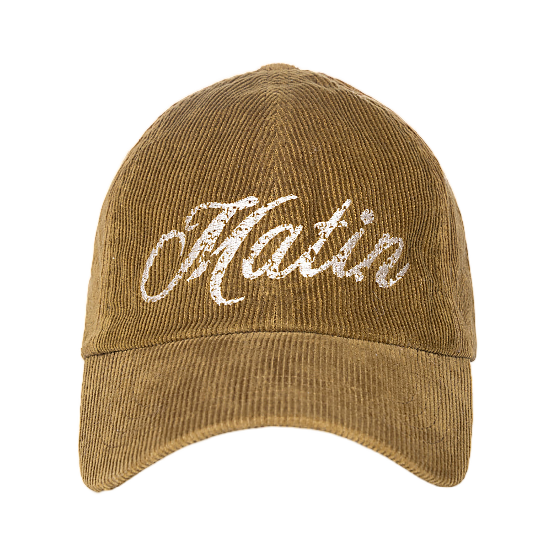 MK269OHT016MKH Matin Kim Cracked Script Corduroy Ball Cap In Khaki