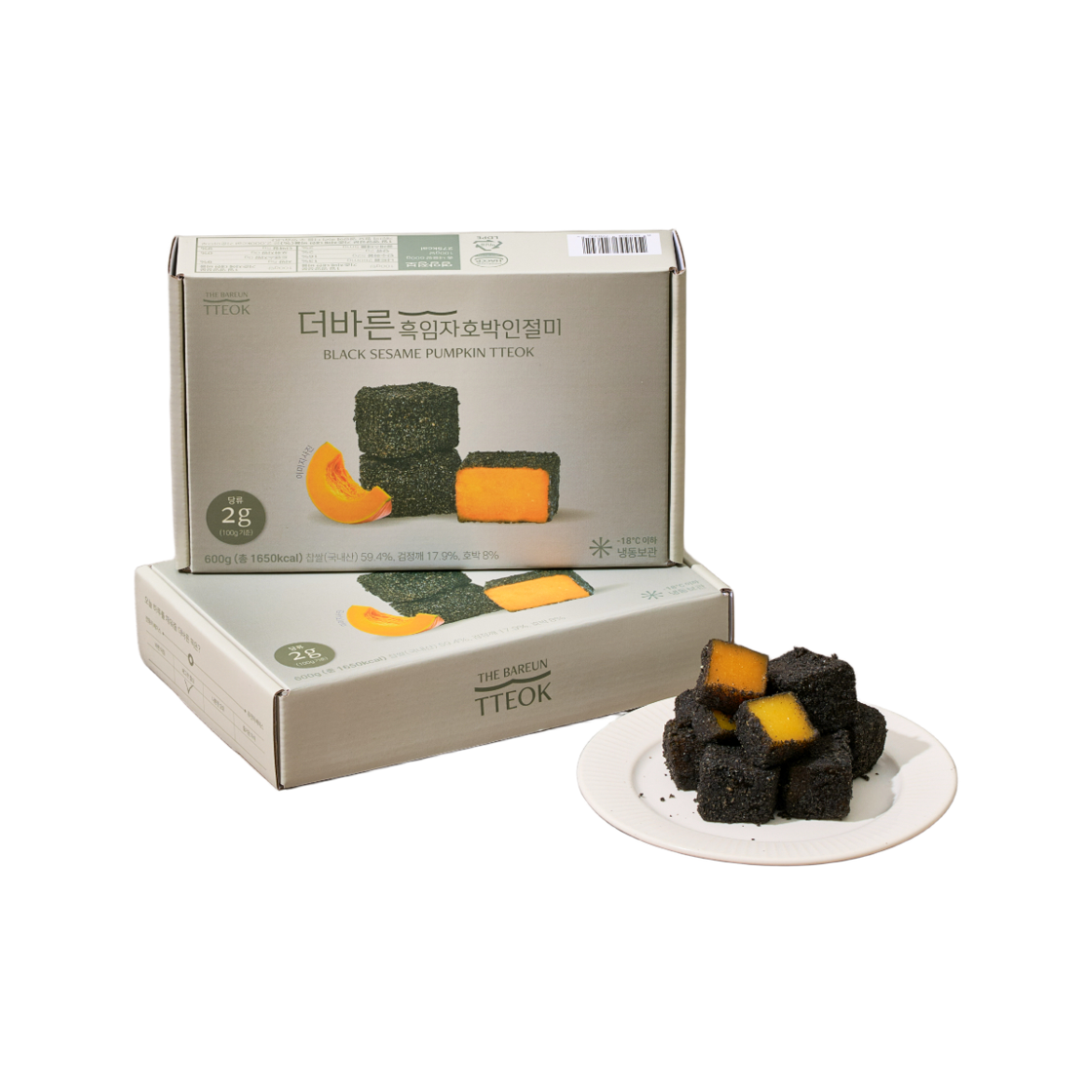 더바른떡 흑임자호박인절미 600g(THE BAREUN TTEOK Black Sesame Pumpkin Tteok)