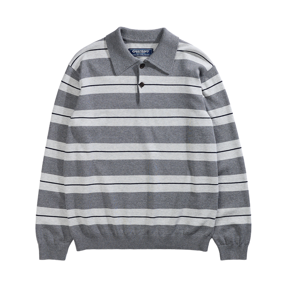 GW26AKN02-GR Guernsey Woollens Cashmere Blend Stripe Polo Knit Grey