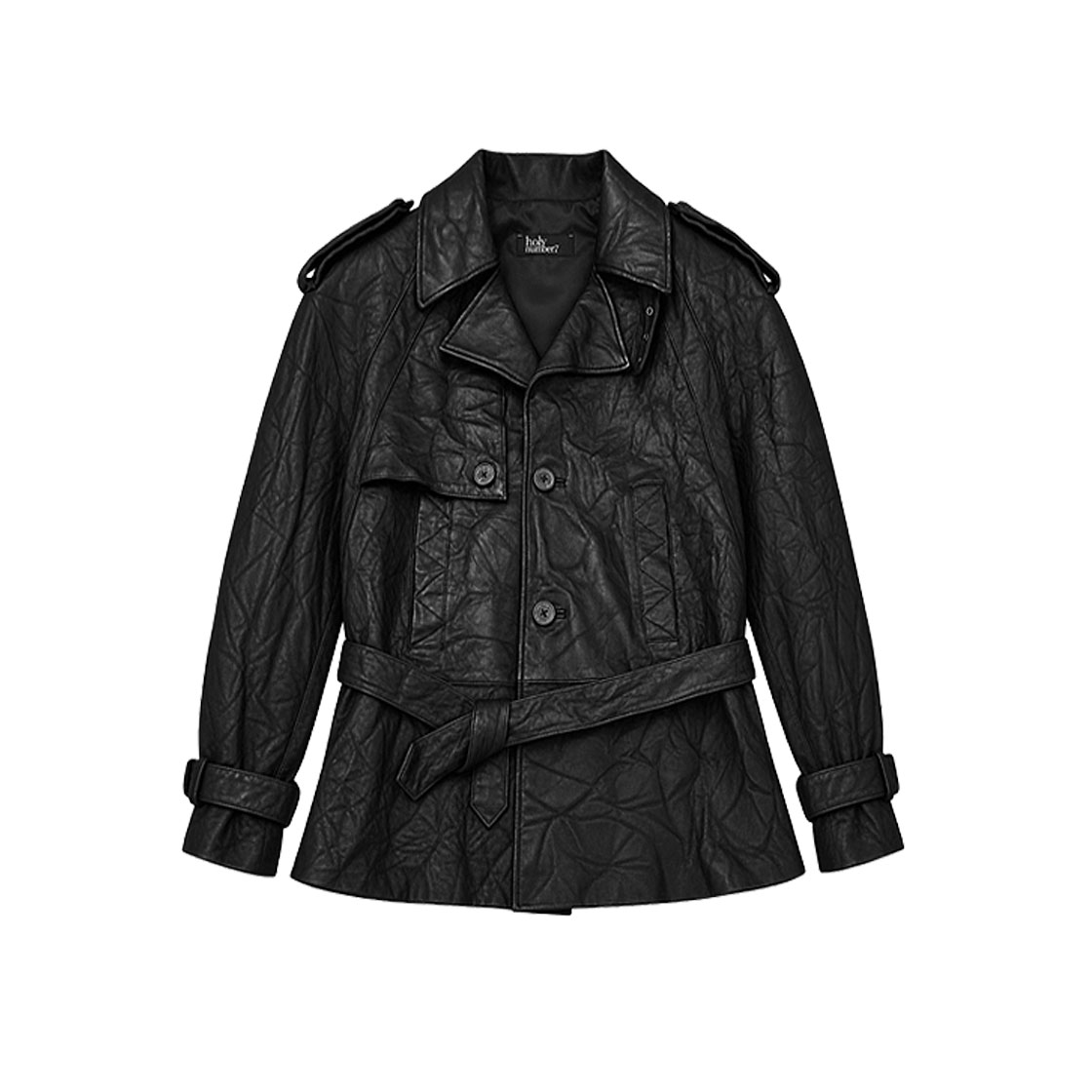 7JP2FC51WSB000 Holy Number 7 Wrinkled Belted Lambskin Jacket_Black