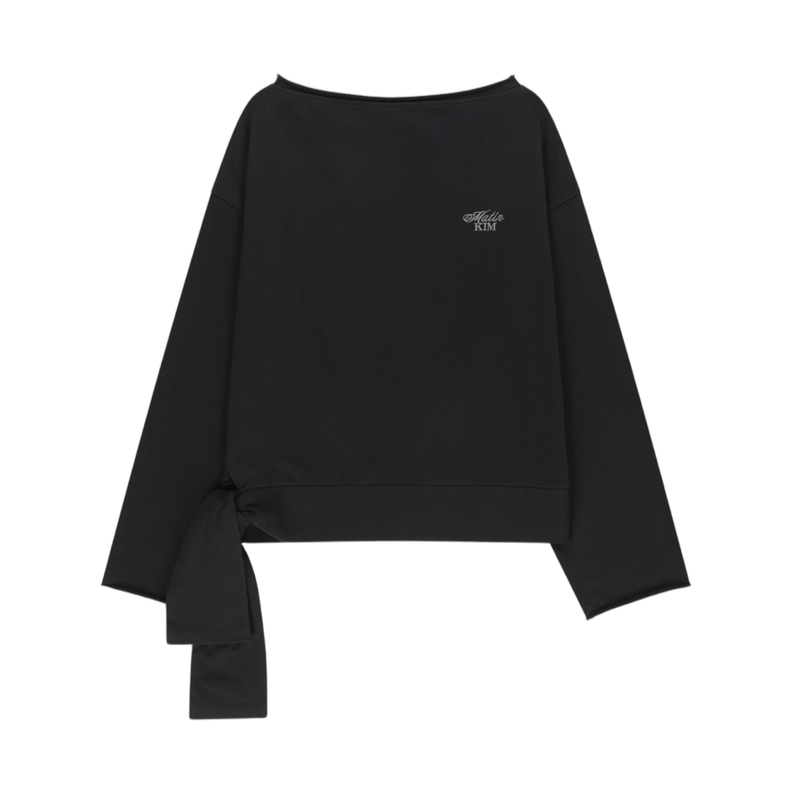 MK2677MT005MBB Matin Kim Back Logo Raw Cut Boat Neck Top In Black