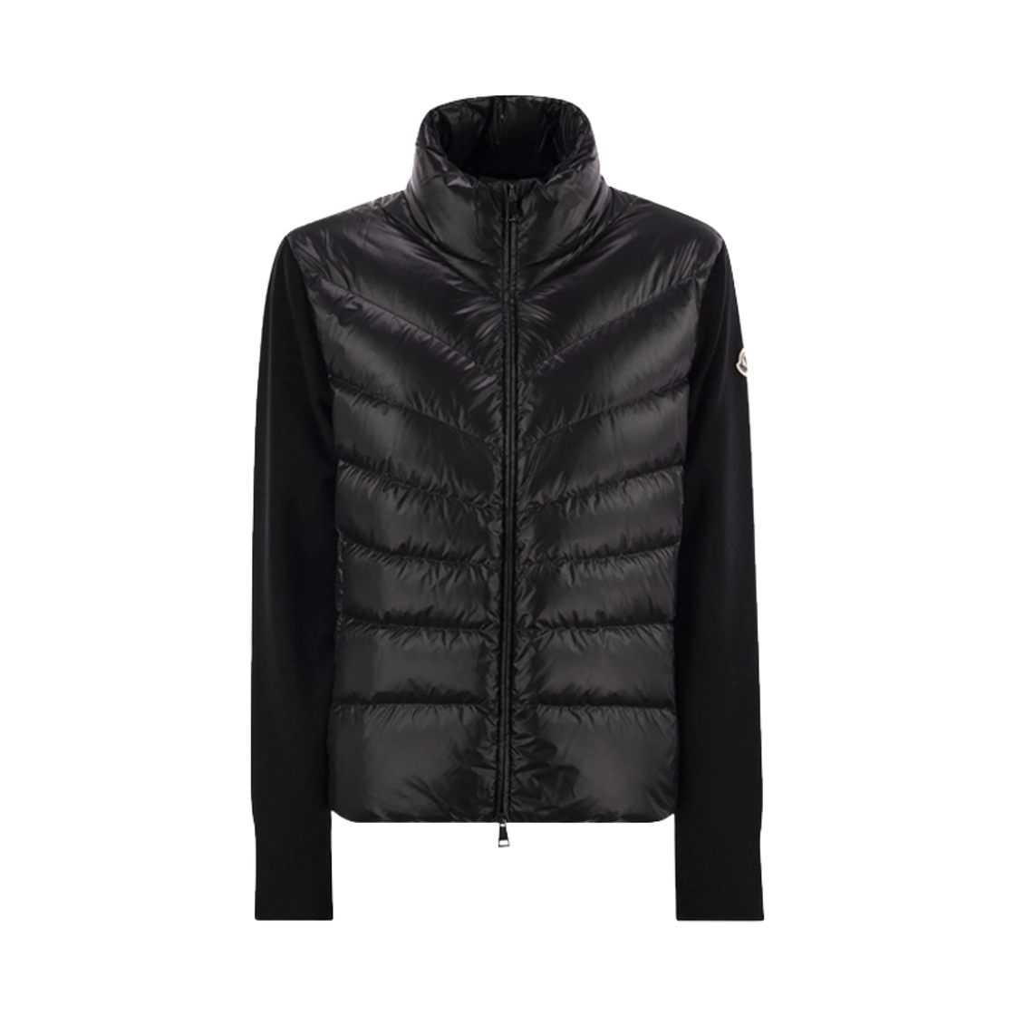 9B000 24 M1131 999 [15% 쿠폰] Moncler Logo Patch Knit Mix Diagonal Down Jacket Black - 26FW