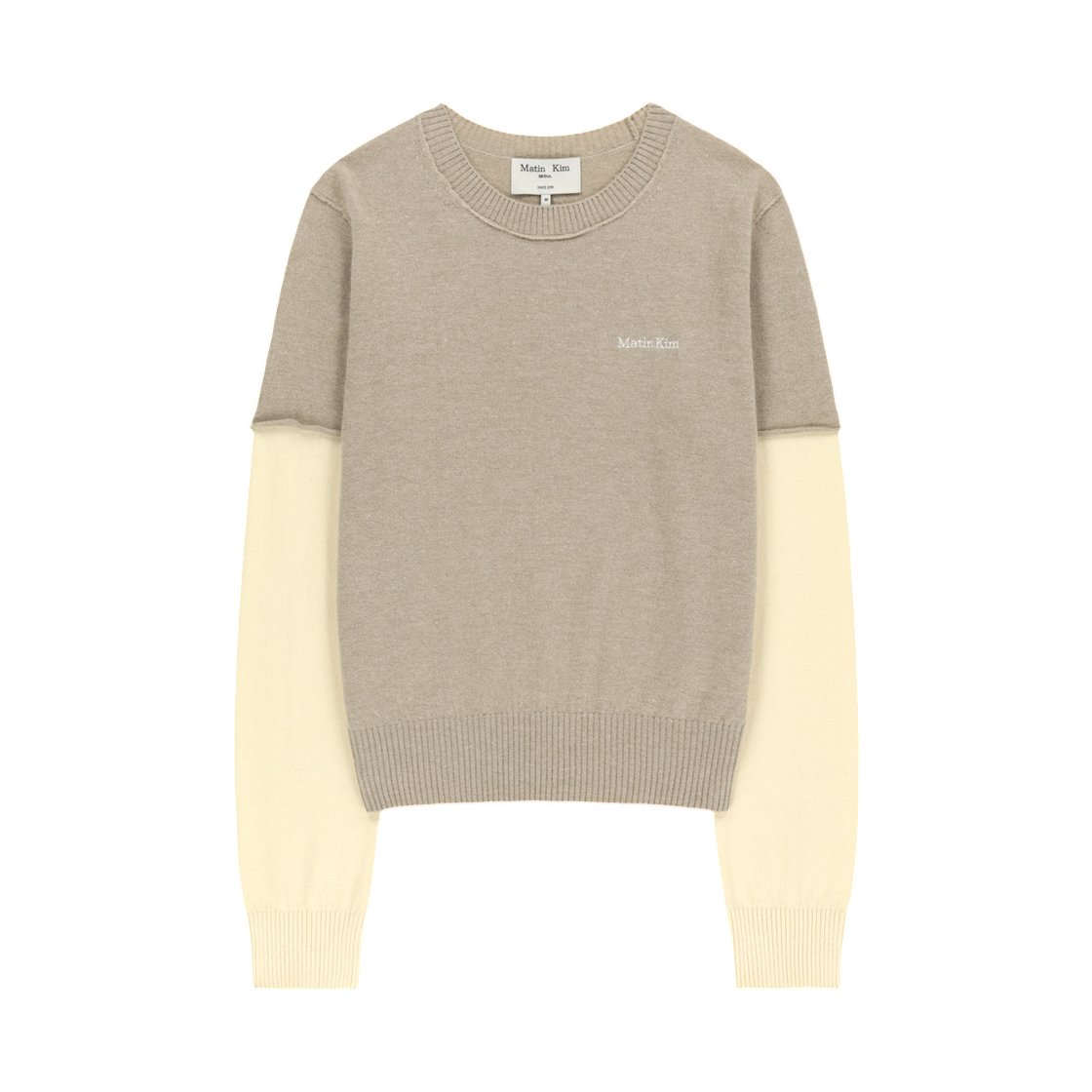 MK2600PO023MBE (W) Matin Kim Cashmere Blended Two Tone Knit Pullover In Beige