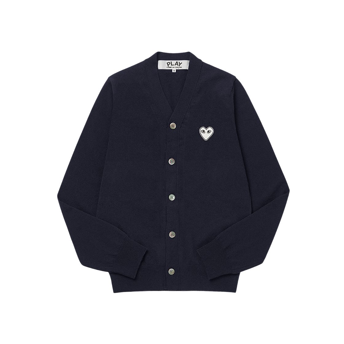 AX-N062-051 2 [15% 쿠폰] Play Comme des Garcons White Heart Knit Cardigan Navy