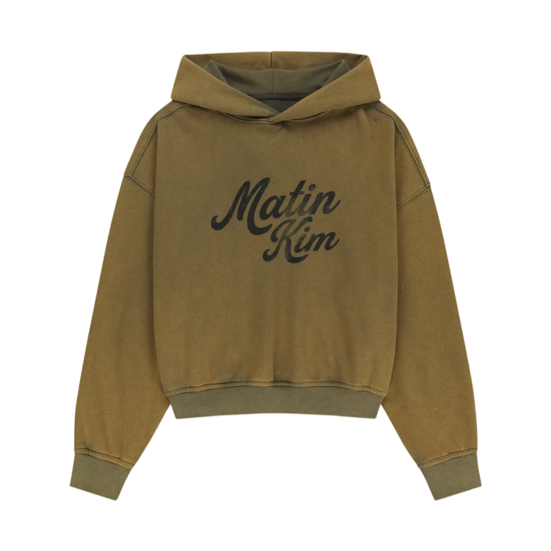 MK2677TS066MKH (W) Matin Kim Washed Calligraphy Logo Hoody Top In Khaki