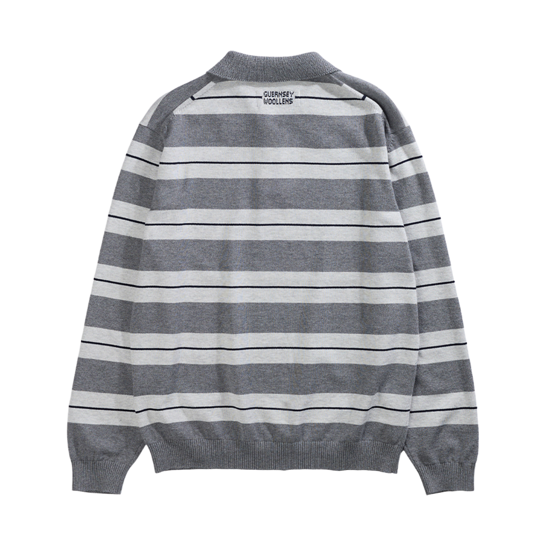 건지울른스 캐시미어 블렌드 스트라이프 카라 니트 그레이(Guernsey Woollens Cashmere Blend Stripe Polo Knit Grey) - 2