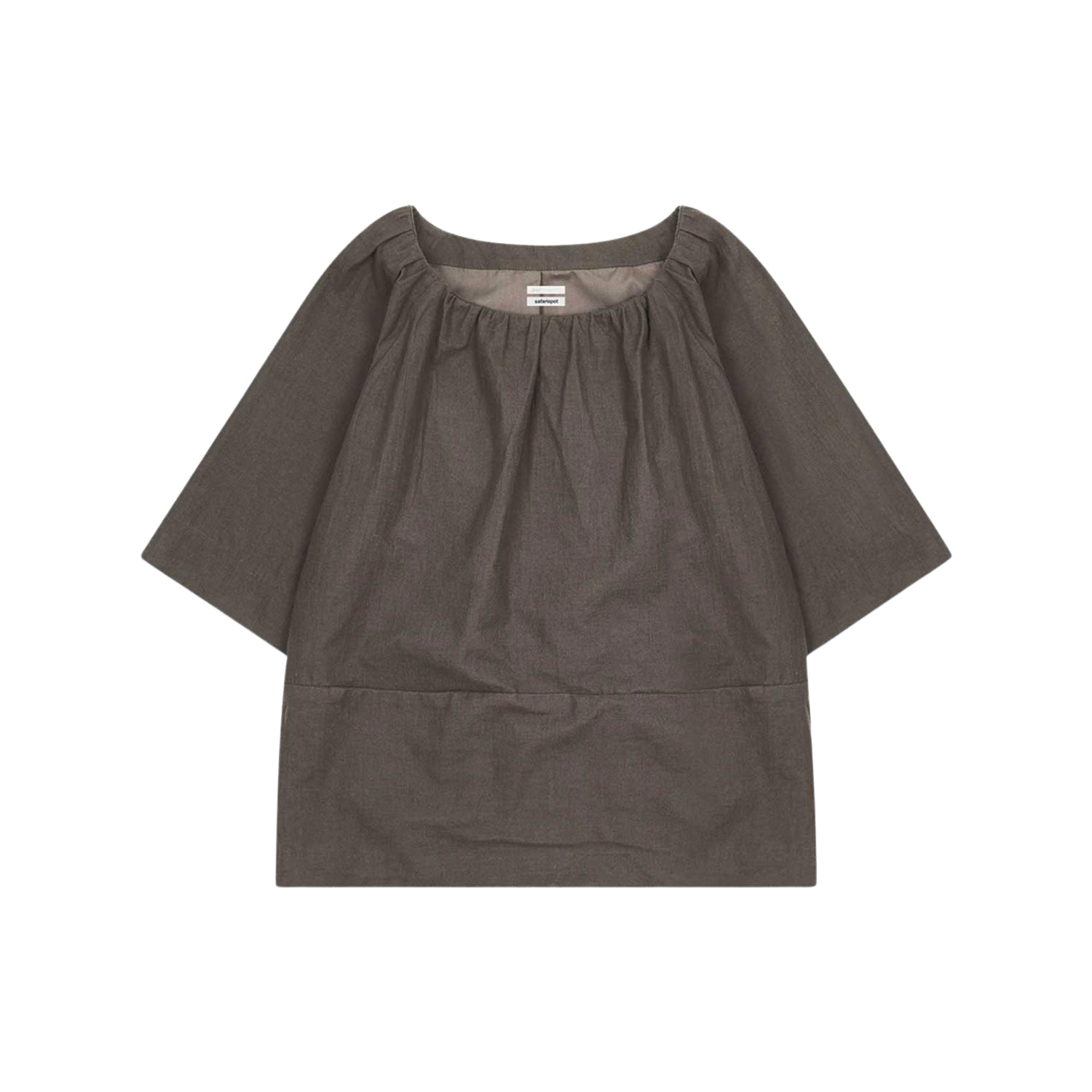 사파리스팟 셔링 하프 블라우스 브라운(Safarispot Shirring Half Blouse Brown)