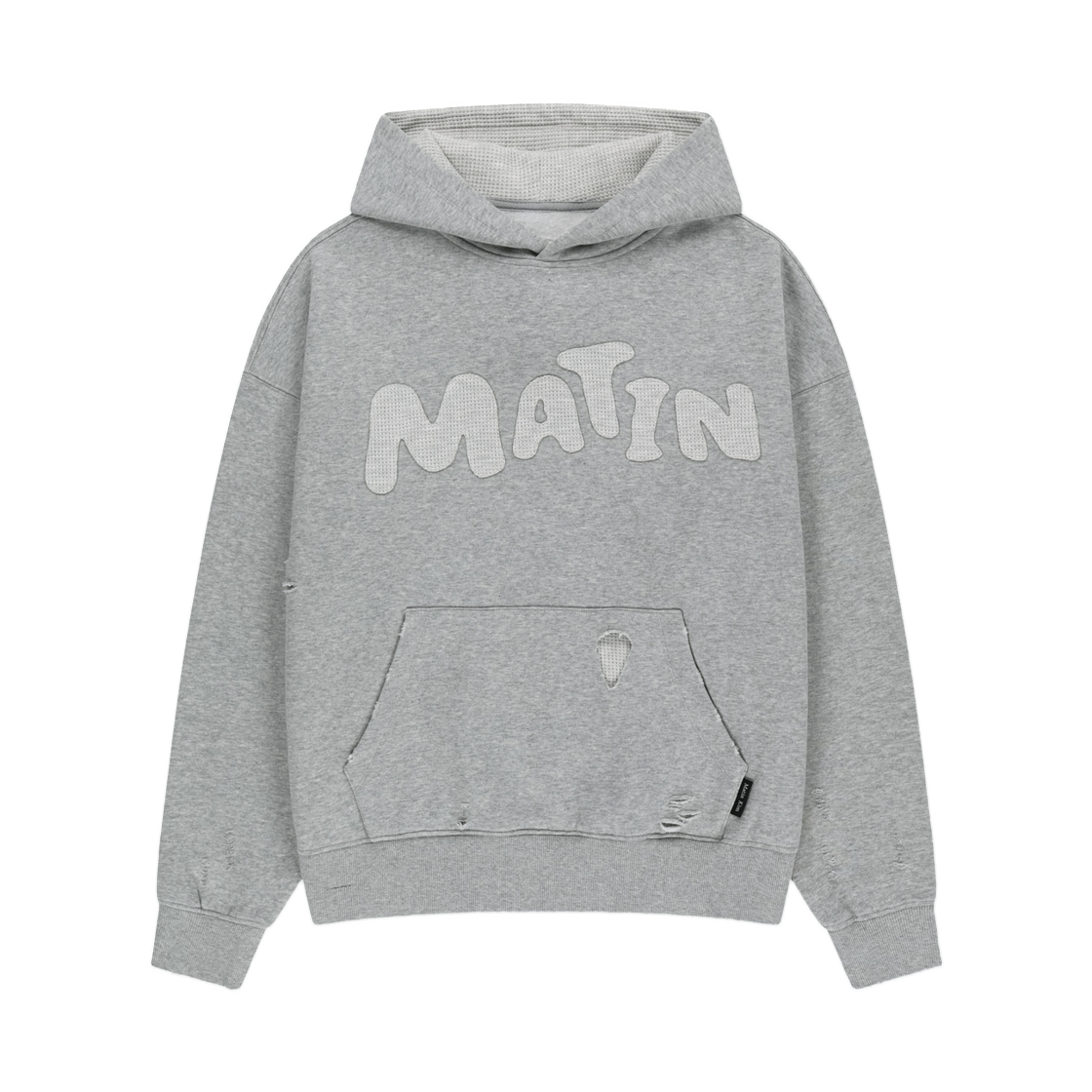 MK269OTS373UGY Matin Kim Waffle Applique Logo Hood Top In Grey