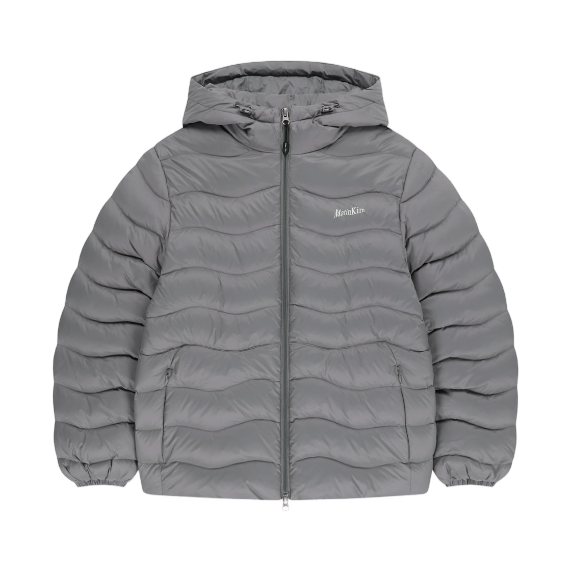 MK269ODW310ULG Matin Kim Flowing Quilted Hoody Down Jumper In Light Grey