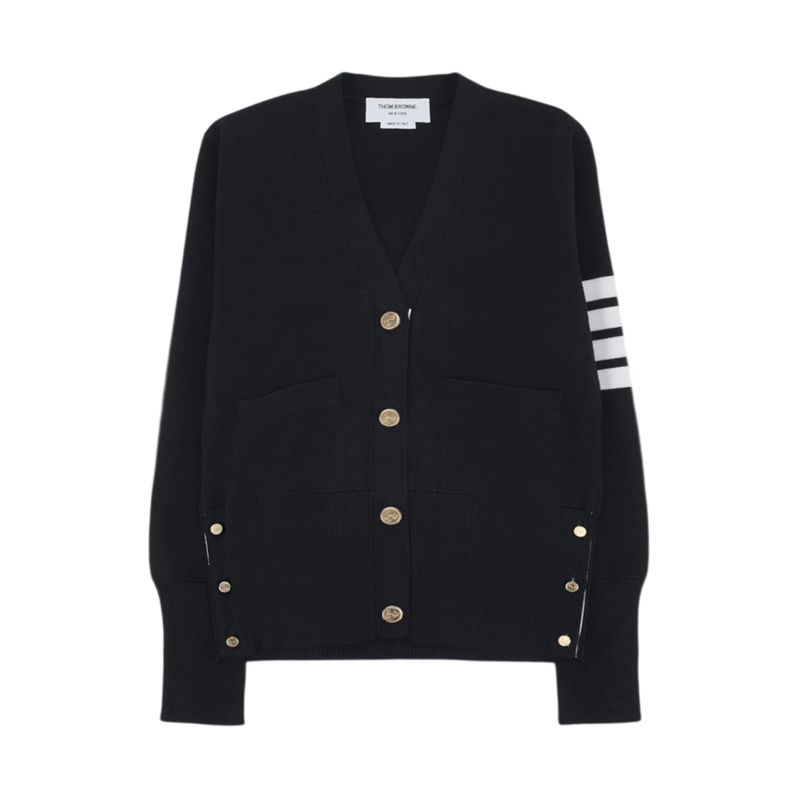 Thom Browne (W) Thom Browne Fine Merino Wool Milano Stitch 4-Bar Classic V-Neck Cardigan Navy · 38