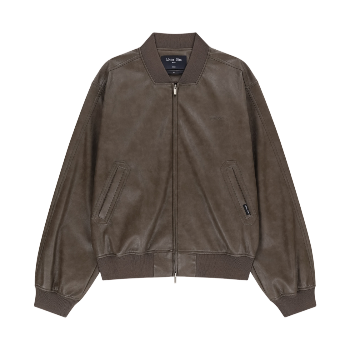 MK2677JP521HBR Matin Kim Faux Leather Rib Collar Blouson In Brown