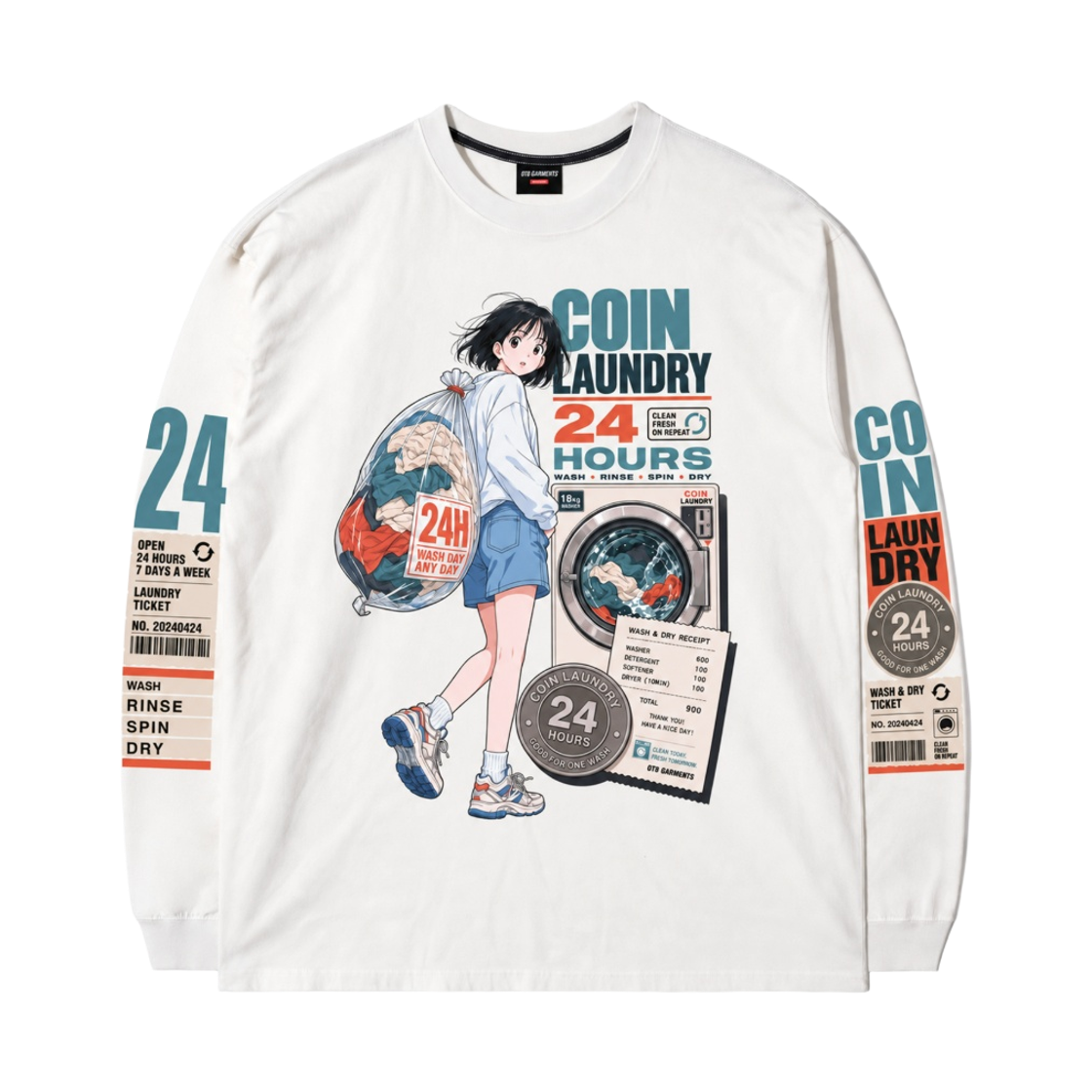 QAAMTL002IVO QT8 GARMENTS 24 Coin Laundry Washed Long Sleeve Ivory