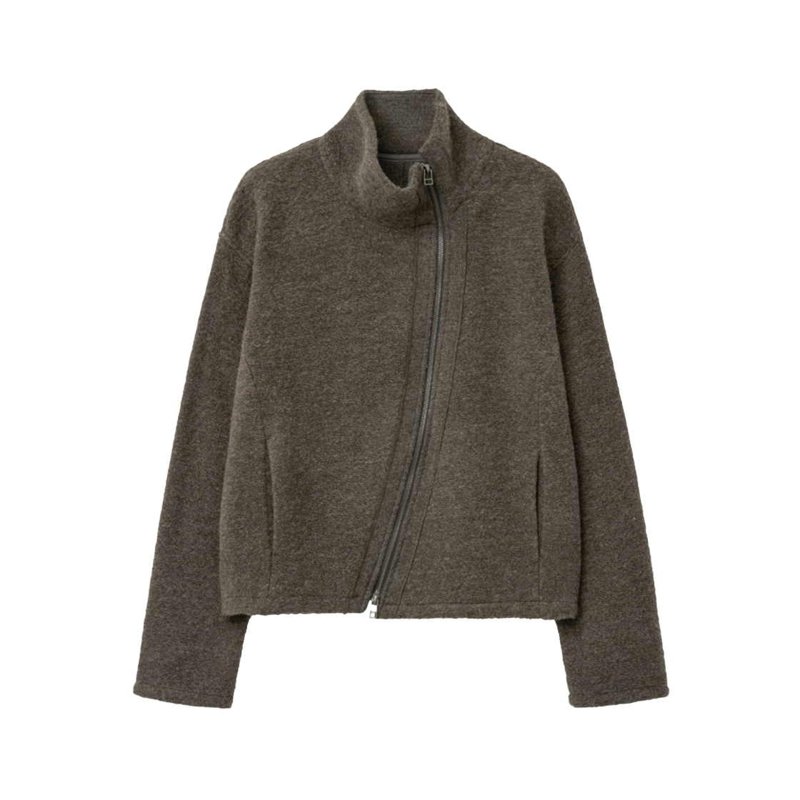 IW2F4JK16BR INSILENCE WOMEN Slanted Zip Wool Jacket BROWN