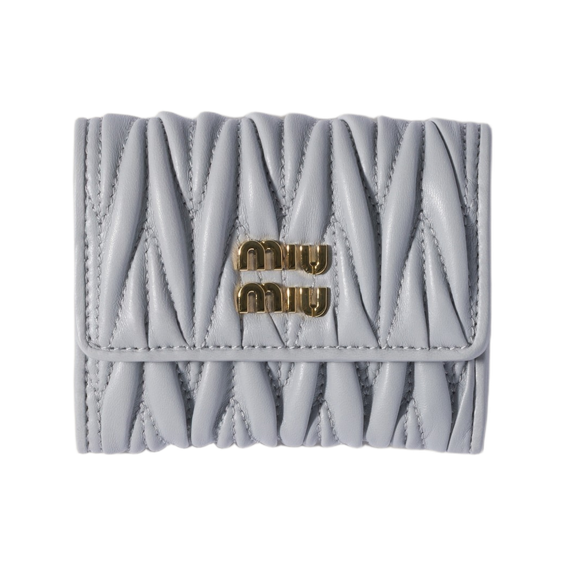 5MH058-AFPP-F0164 Miu Miu Matelasse Nappa Leather Small Wallet Pearl Gray