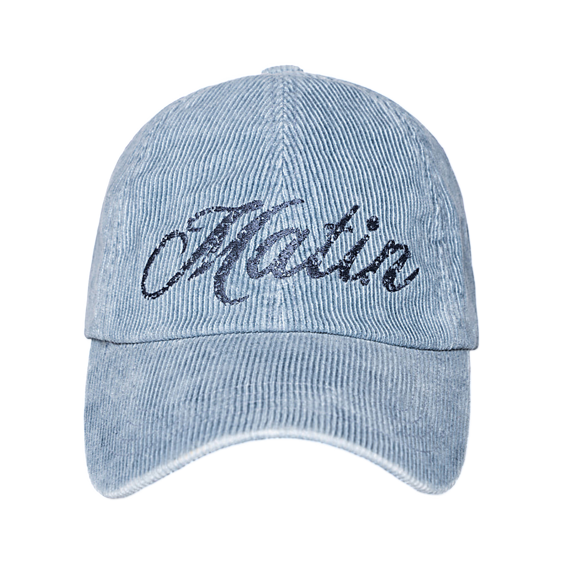 MK269OHT016MLB Matin Kim Cracked Script Corduroy Ball Cap In Light Blue