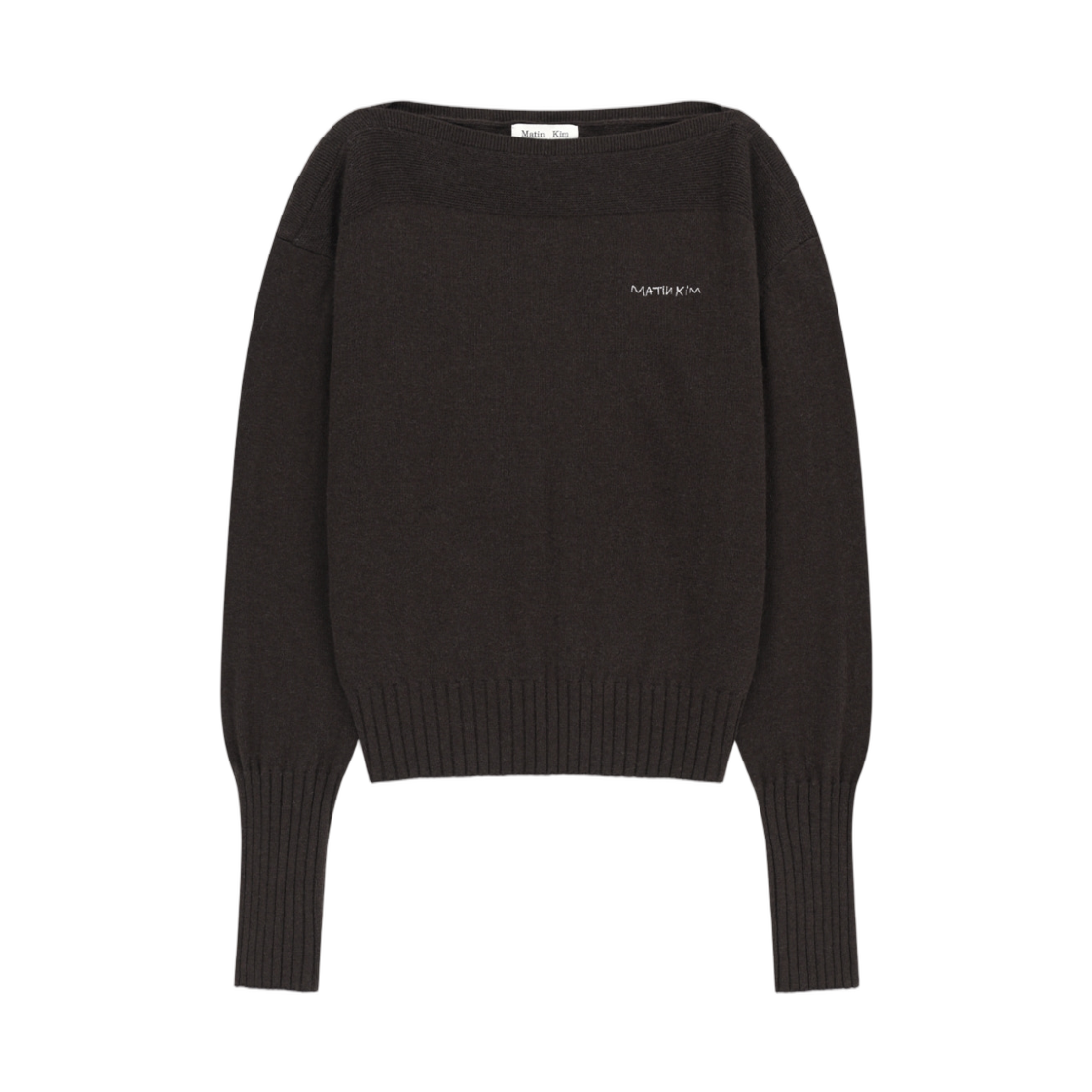 MK269OPO035MBR (W) Matin Kim Boat Neck Volume Sleeve Knit Pullover In Brown