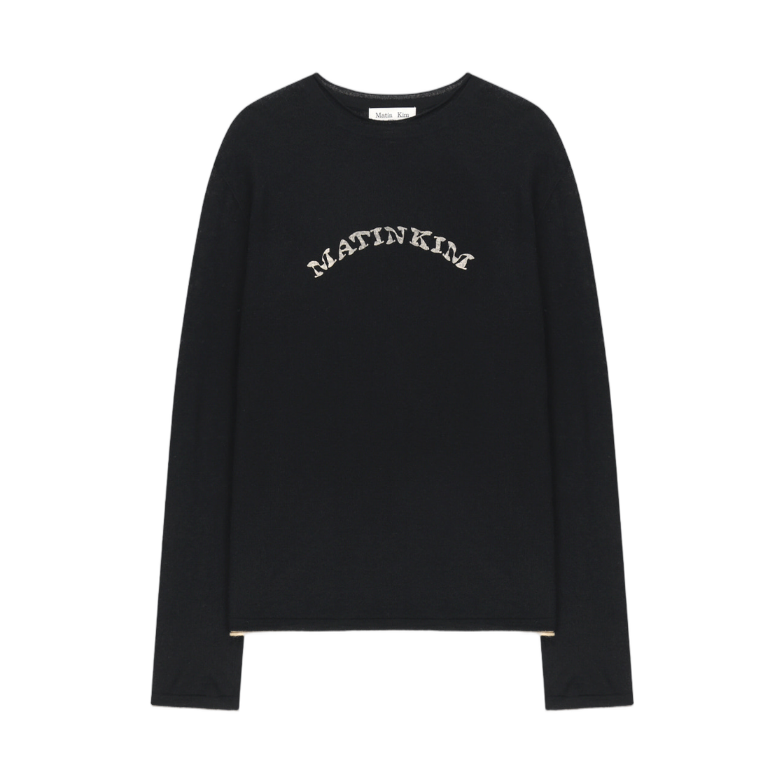 MK269OPO038MBB (W) Matin Kim Sleeve Graphic Sheer Knit Pullover In Black