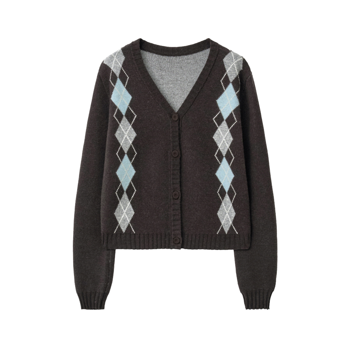 IW2F4KT07BR INSILENCE WOMEN Argyle V-Neck Cardigan BROWN