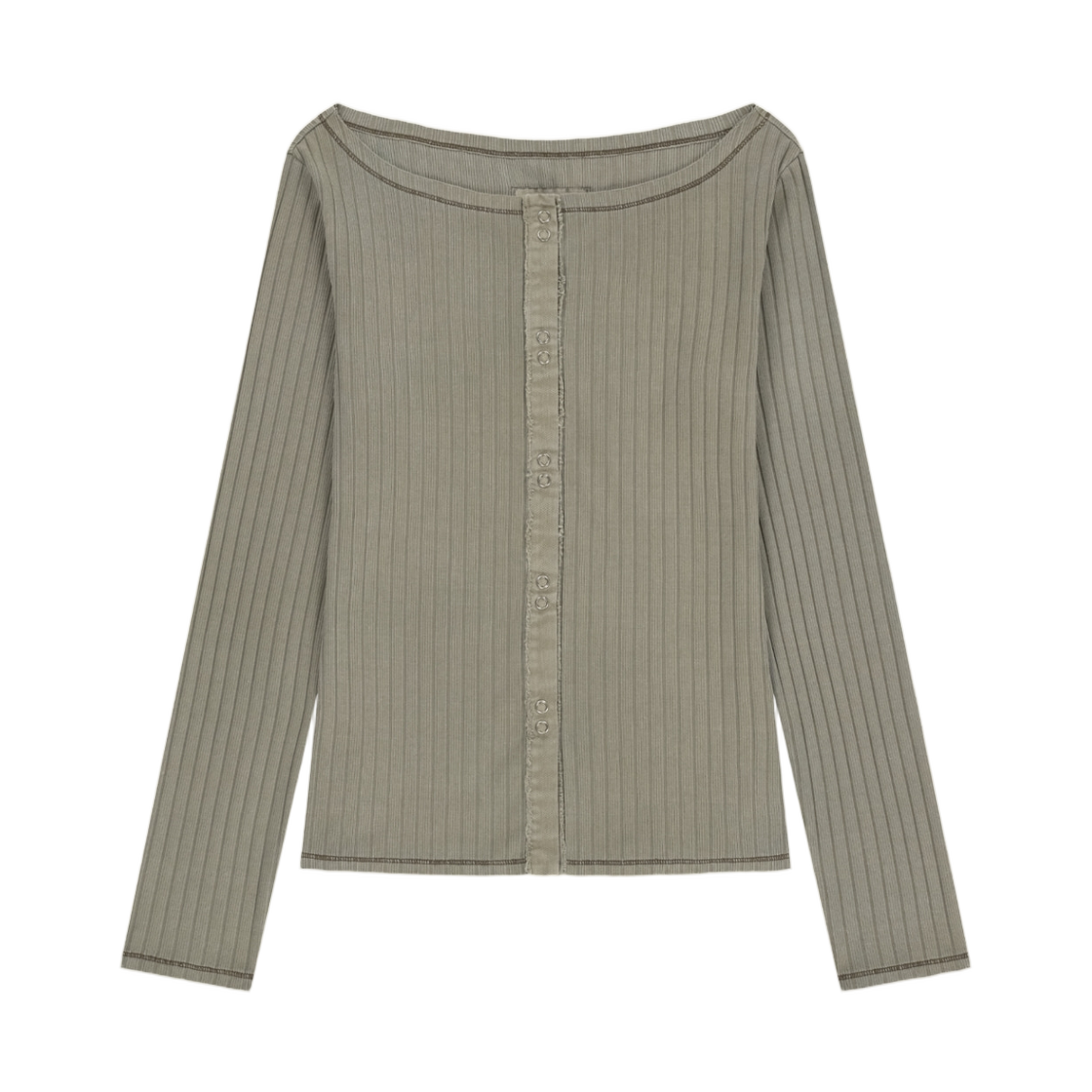 MK2677TS051MLK (W) Matin Kim Vintage Washed Ribbed Snap Top In Light Khaki