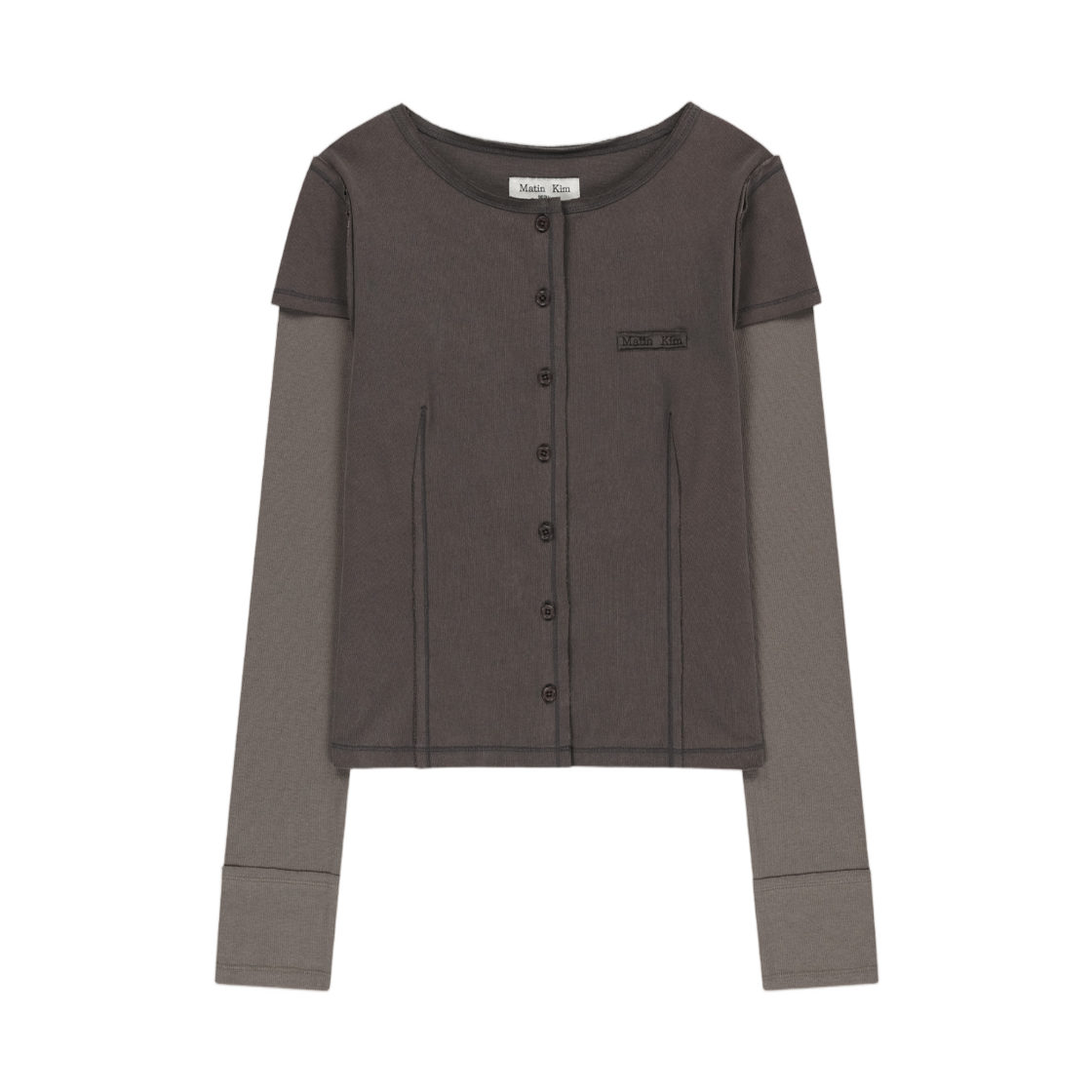 MK2677TS050MCO (W) Matin Kim Faded Color Block Layered Button Top In Cocoa