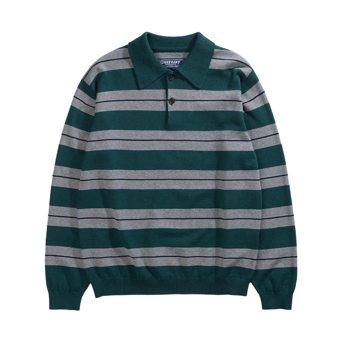 GW26AKN02-DGN Guernsey Woollens Cashmere Blend Stripe Polo Knit Deep Green